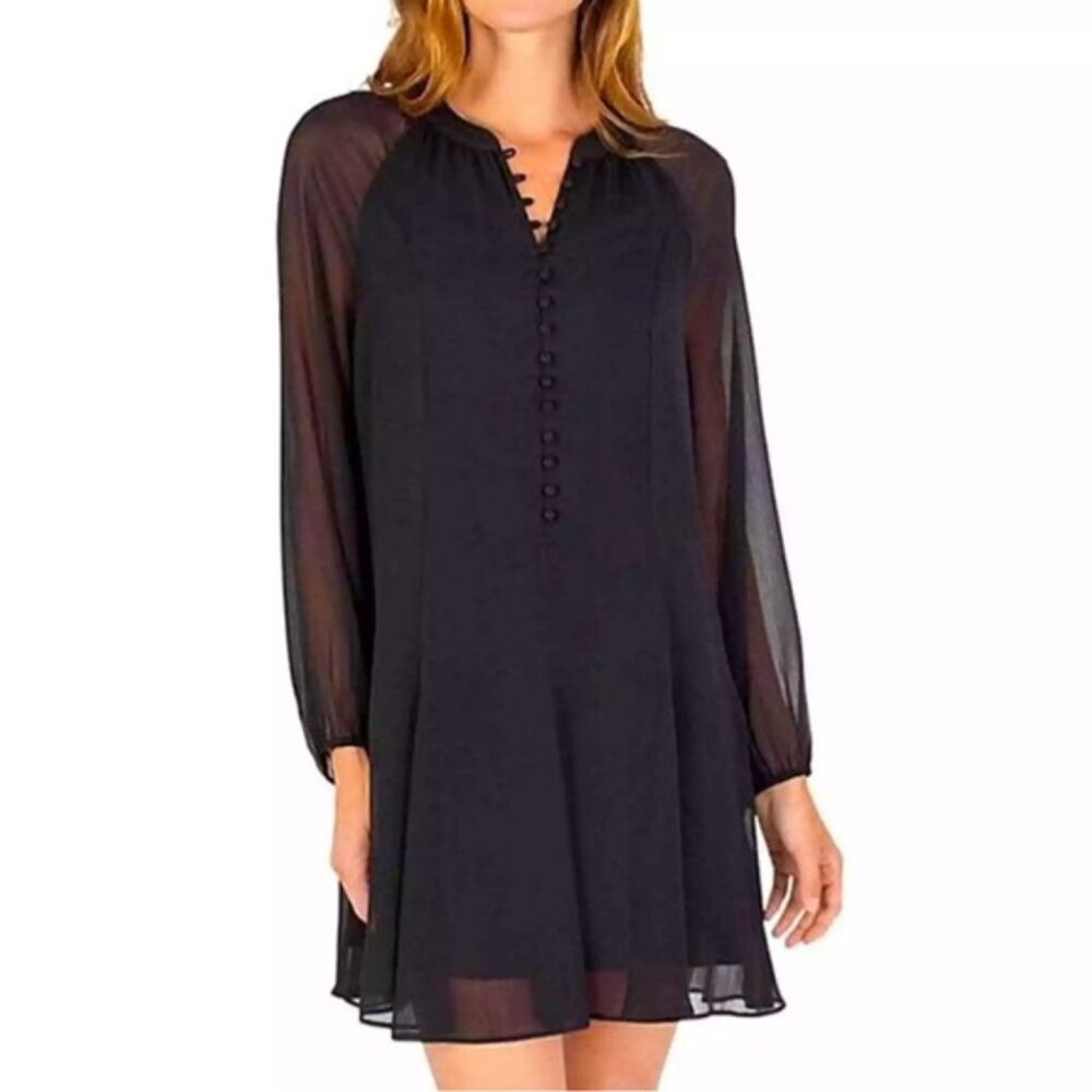 NWT Joie Limited Edition Balloon Sleeve Mini Dress‎ Caviar Semi Sheer Size LARGE